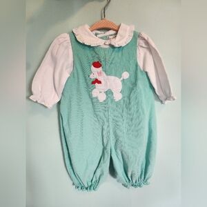 Petit Ami Vintage Romper with Poodle Appliqué